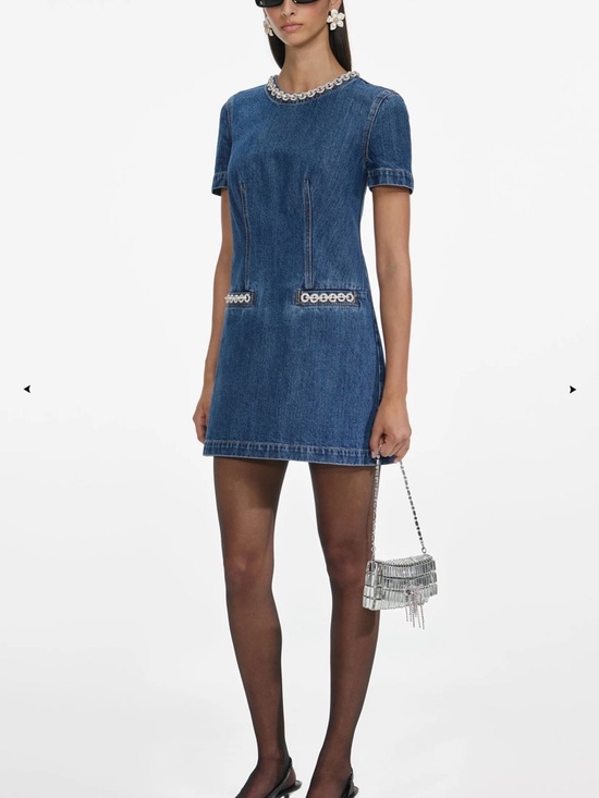 Self-Portrait Indigo Crystal Trim Mini Dress NWT Size 2 - Picture 2 of 10